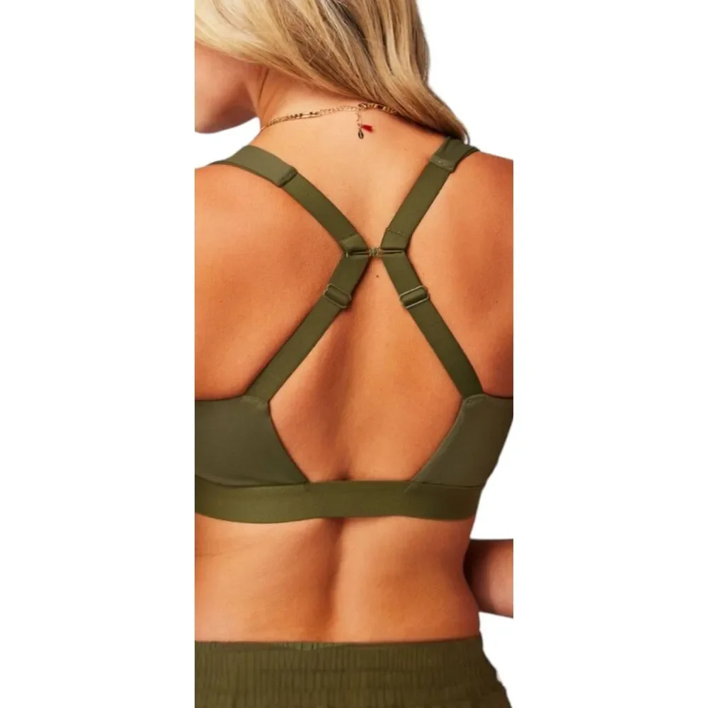 Fabletics Everyday All Day Sports Bra Utility Green Medium Low Impact Racerback